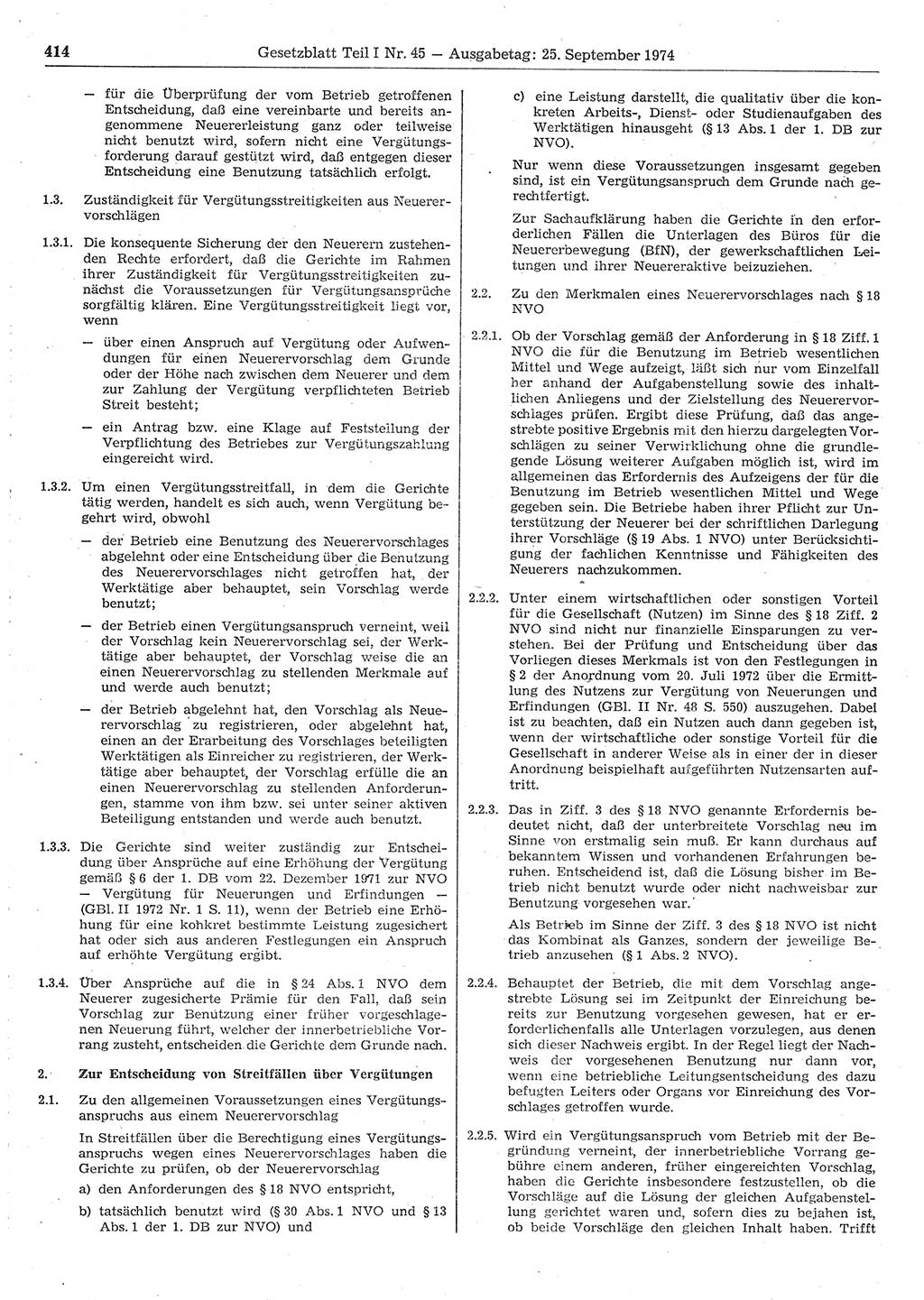 Gesetzblatt (GBl.) der Deutschen Demokratischen Republik (DDR) Teil Ⅰ 1974, Seite 414 (GBl. DDR Ⅰ 1974, S. 414)