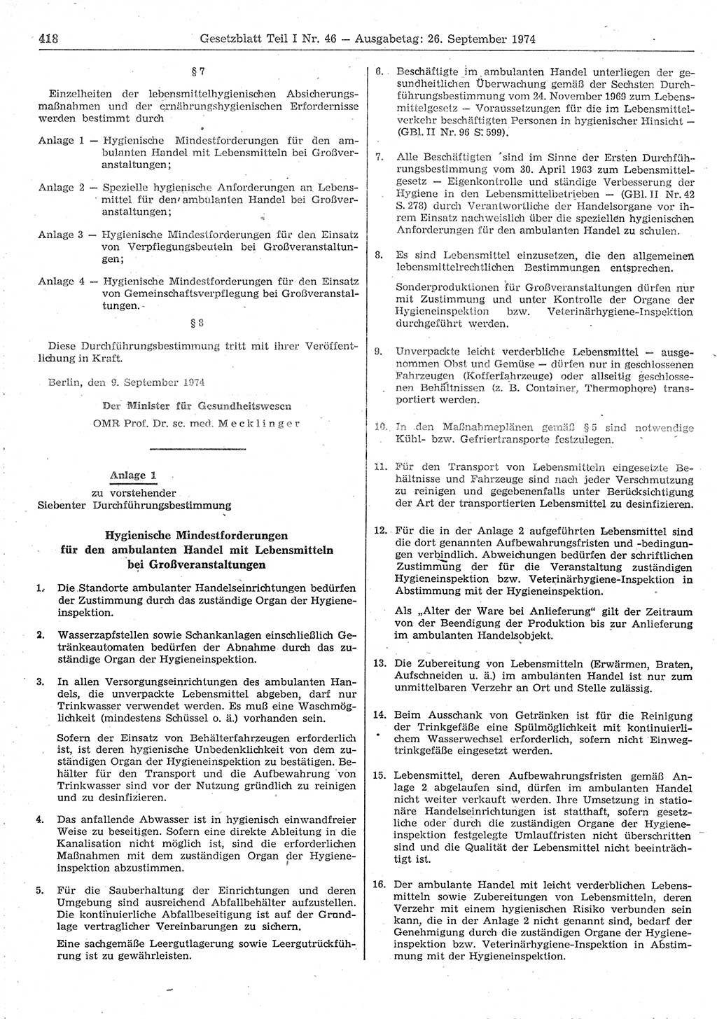 Gesetzblatt (GBl.) der Deutschen Demokratischen Republik (DDR) Teil Ⅰ 1974, Seite 418 (GBl. DDR Ⅰ 1974, S. 418)