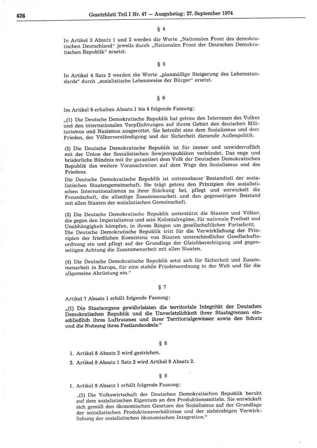 Gesetzblatt (GBl.) der Deutschen Demokratischen Republik (DDR) Teil Ⅰ 1974, Seite 426 (GBl. DDR Ⅰ 1974, S. 426)
