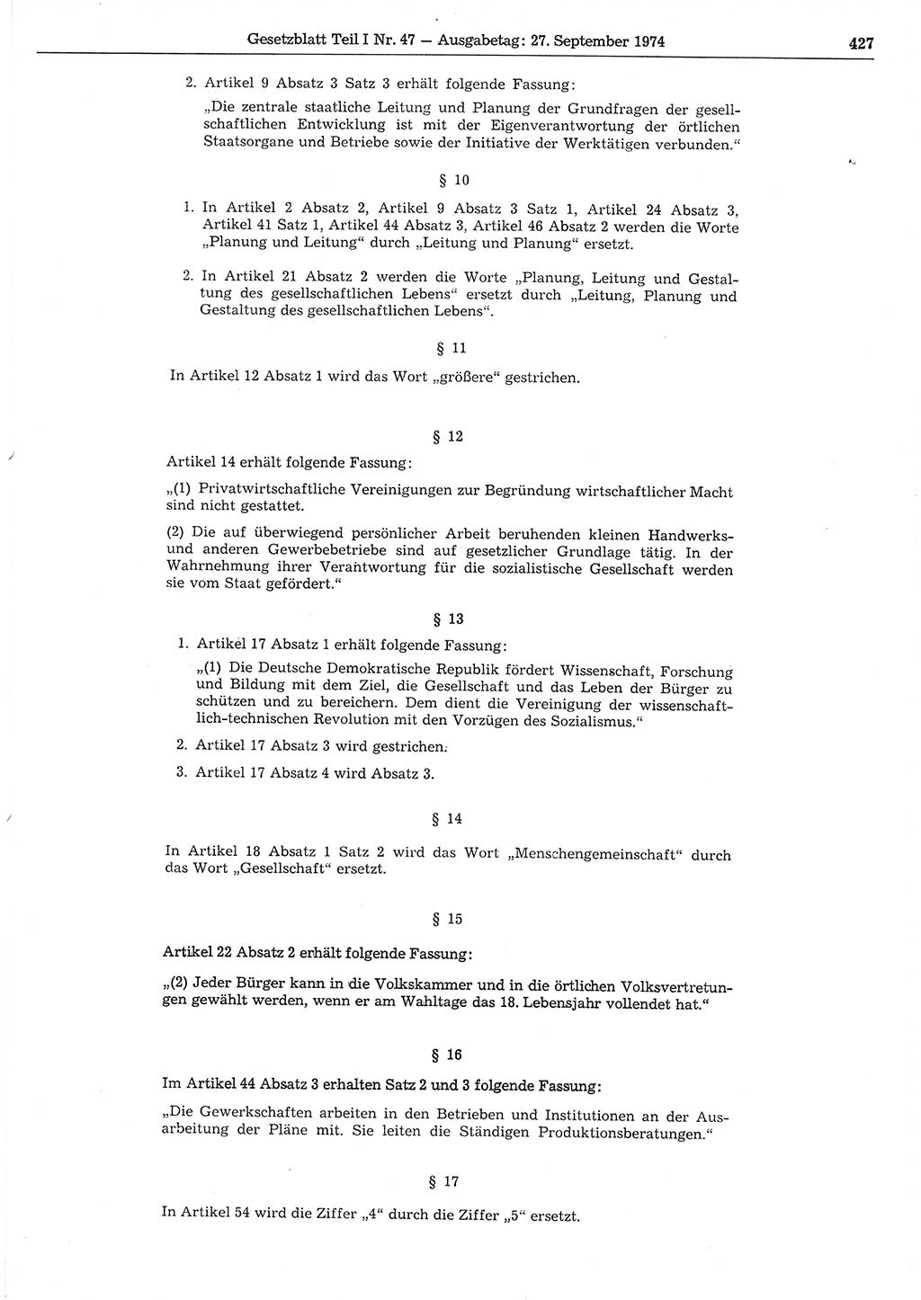 Gesetzblatt (GBl.) der Deutschen Demokratischen Republik (DDR) Teil Ⅰ 1974, Seite 427 (GBl. DDR Ⅰ 1974, S. 427)