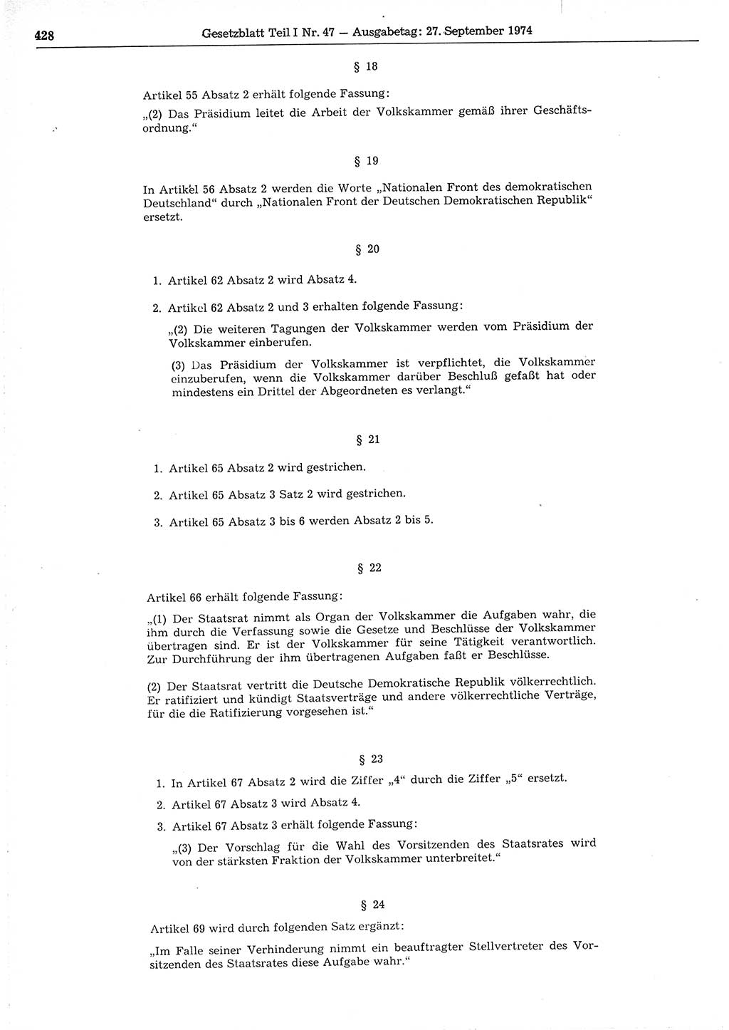 Gesetzblatt (GBl.) der Deutschen Demokratischen Republik (DDR) Teil Ⅰ 1974, Seite 428 (GBl. DDR Ⅰ 1974, S. 428)
