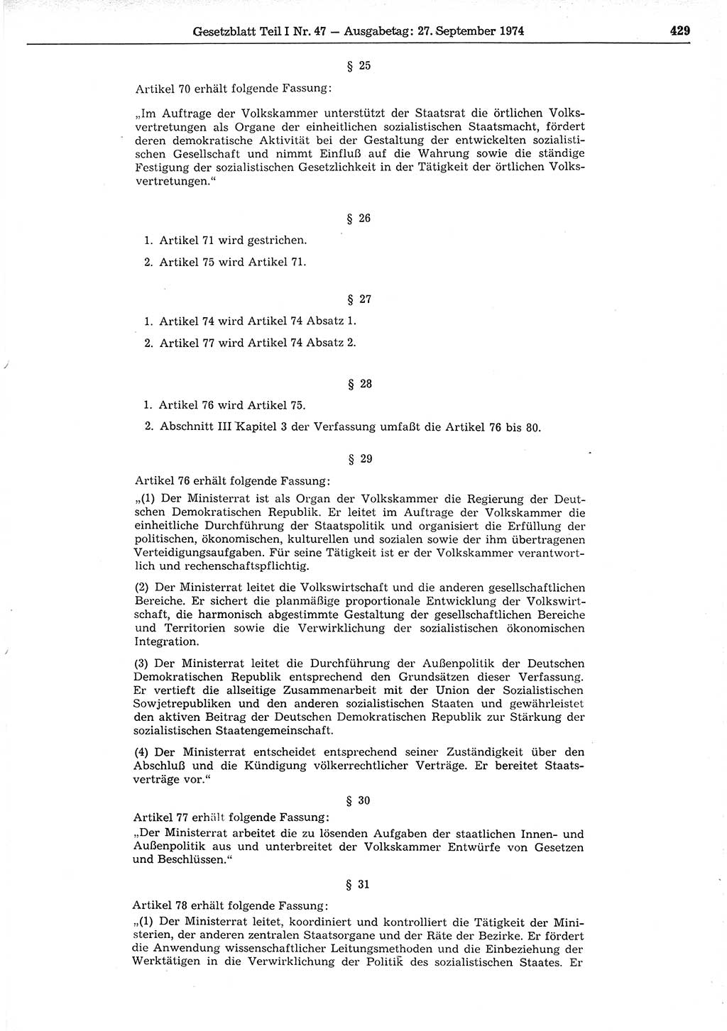 Gesetzblatt (GBl.) der Deutschen Demokratischen Republik (DDR) Teil Ⅰ 1974, Seite 429 (GBl. DDR Ⅰ 1974, S. 429)