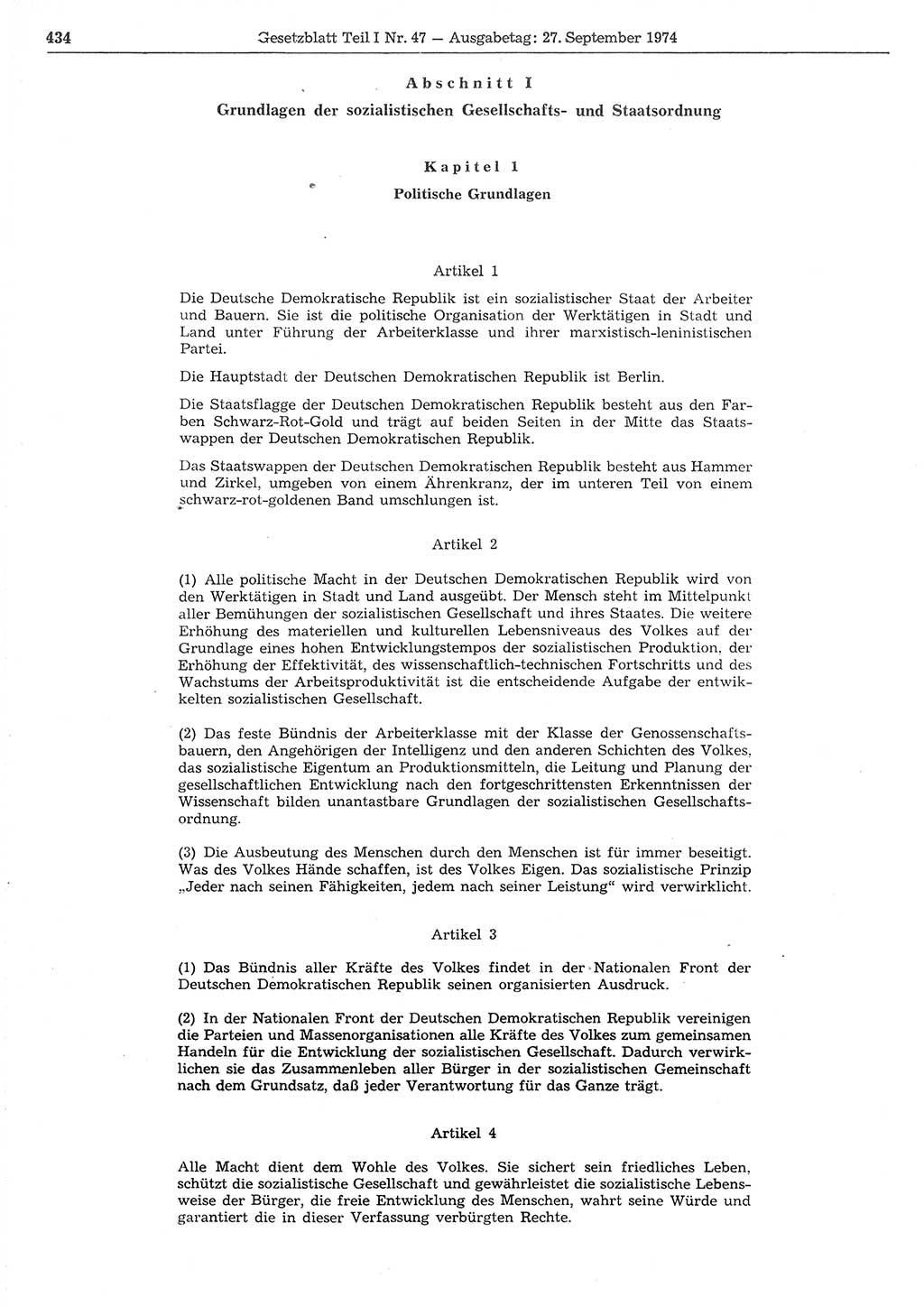 Gesetzblatt (GBl.) der Deutschen Demokratischen Republik (DDR) Teil Ⅰ 1974, Seite 434 (GBl. DDR Ⅰ 1974, S. 434)