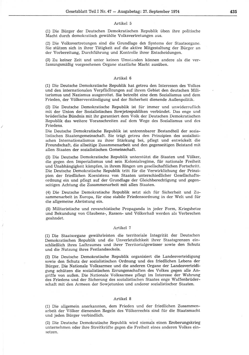 Gesetzblatt (GBl.) der Deutschen Demokratischen Republik (DDR) Teil Ⅰ 1974, Seite 435 (GBl. DDR Ⅰ 1974, S. 435)