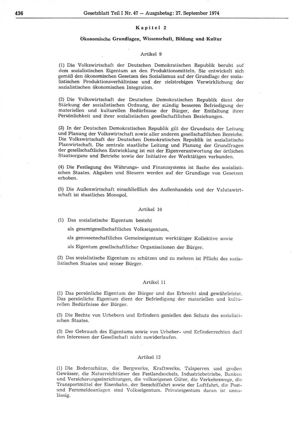 Gesetzblatt (GBl.) der Deutschen Demokratischen Republik (DDR) Teil Ⅰ 1974, Seite 436 (GBl. DDR Ⅰ 1974, S. 436)