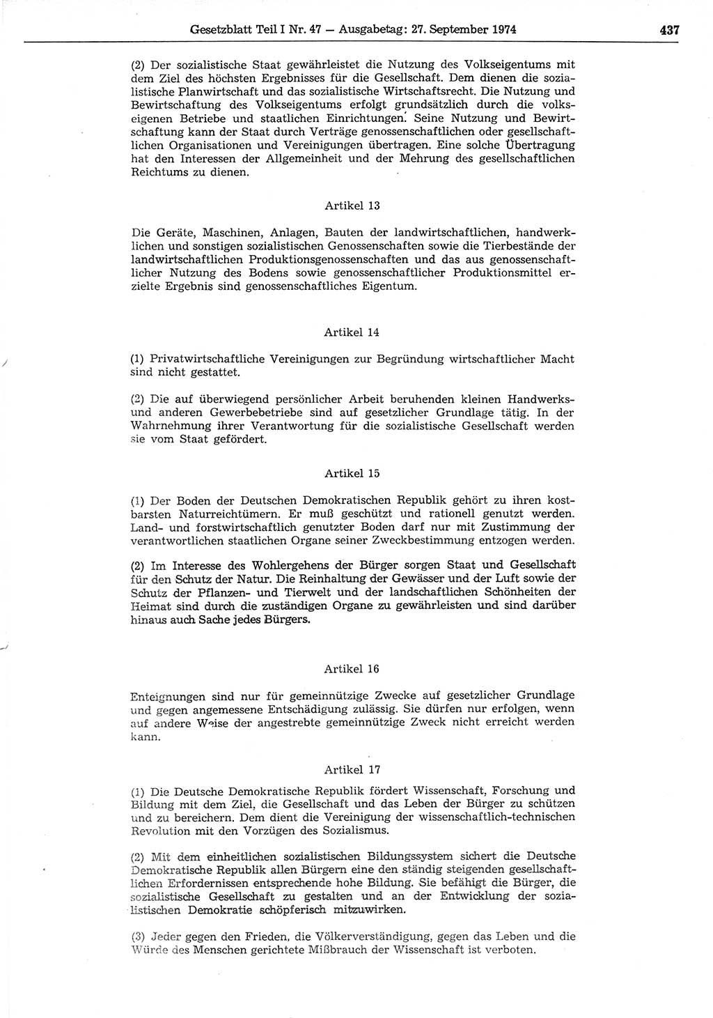 Gesetzblatt (GBl.) der Deutschen Demokratischen Republik (DDR) Teil Ⅰ 1974, Seite 437 (GBl. DDR Ⅰ 1974, S. 437)