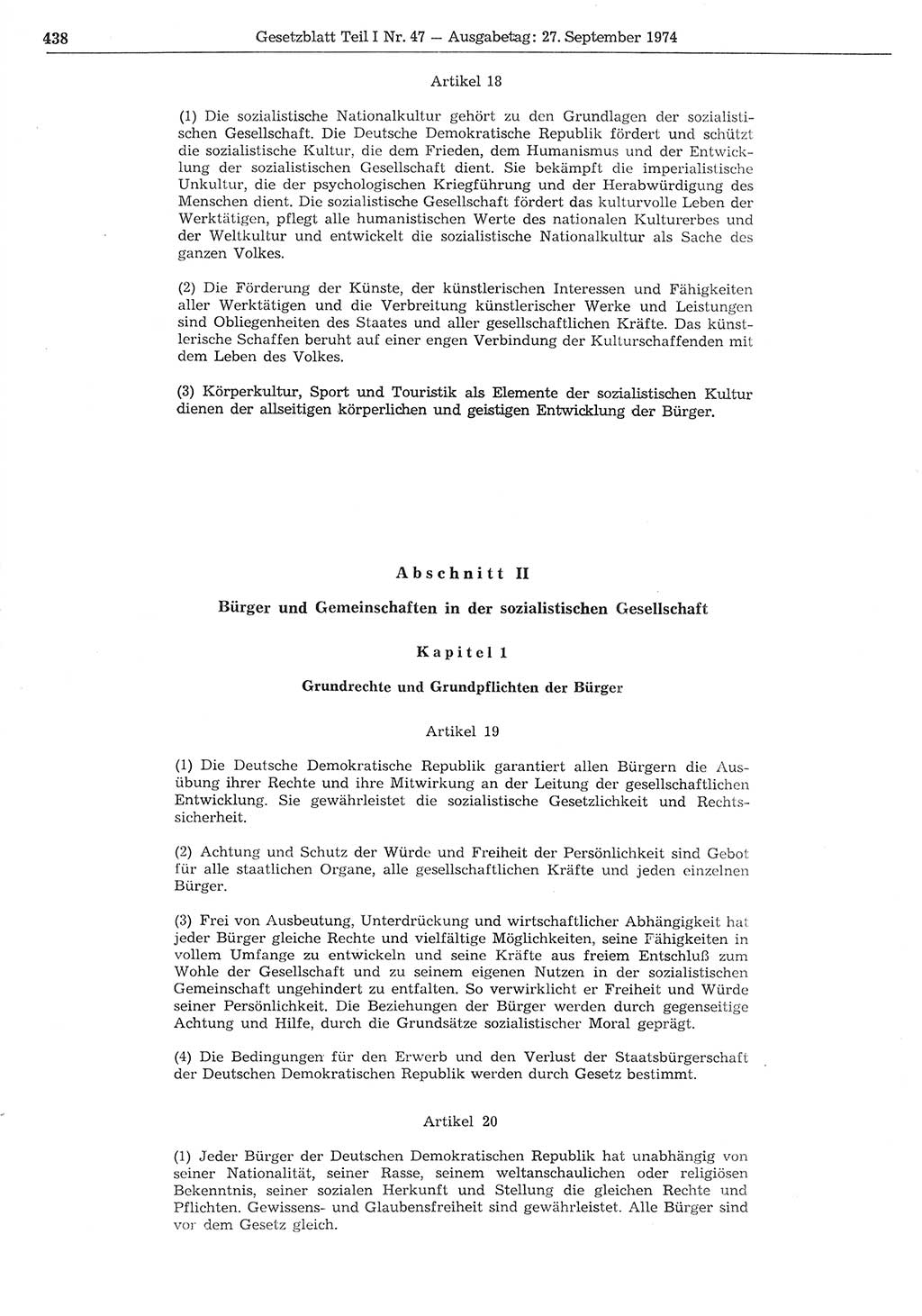 Gesetzblatt (GBl.) der Deutschen Demokratischen Republik (DDR) Teil Ⅰ 1974, Seite 438 (GBl. DDR Ⅰ 1974, S. 438)