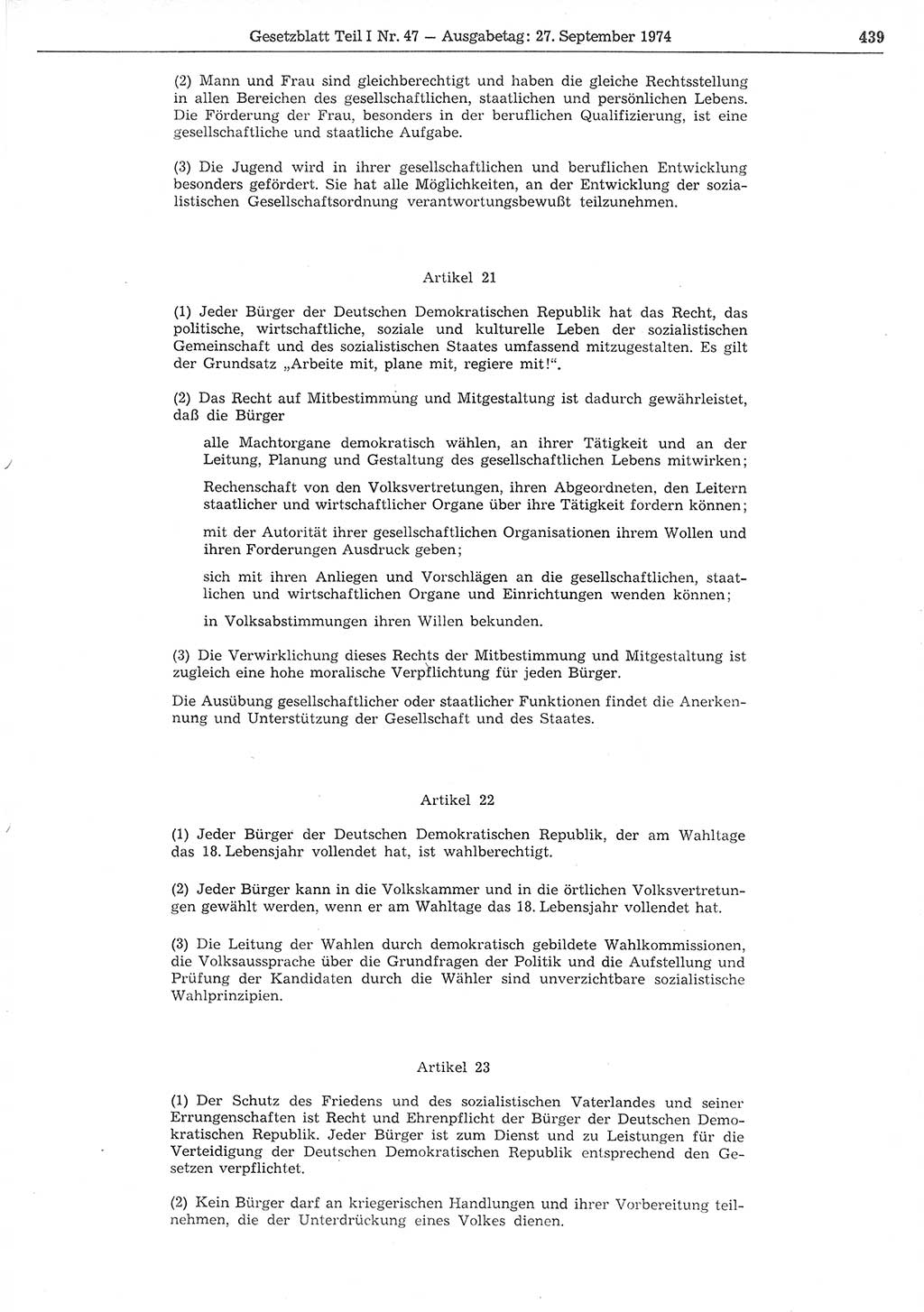 Gesetzblatt (GBl.) der Deutschen Demokratischen Republik (DDR) Teil Ⅰ 1974, Seite 439 (GBl. DDR Ⅰ 1974, S. 439)