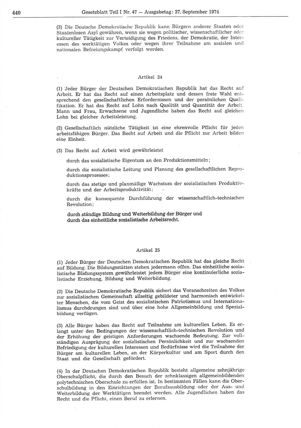 Gesetzblatt (GBl.) der Deutschen Demokratischen Republik (DDR) Teil Ⅰ 1974, Seite 440 (GBl. DDR Ⅰ 1974, S. 440)