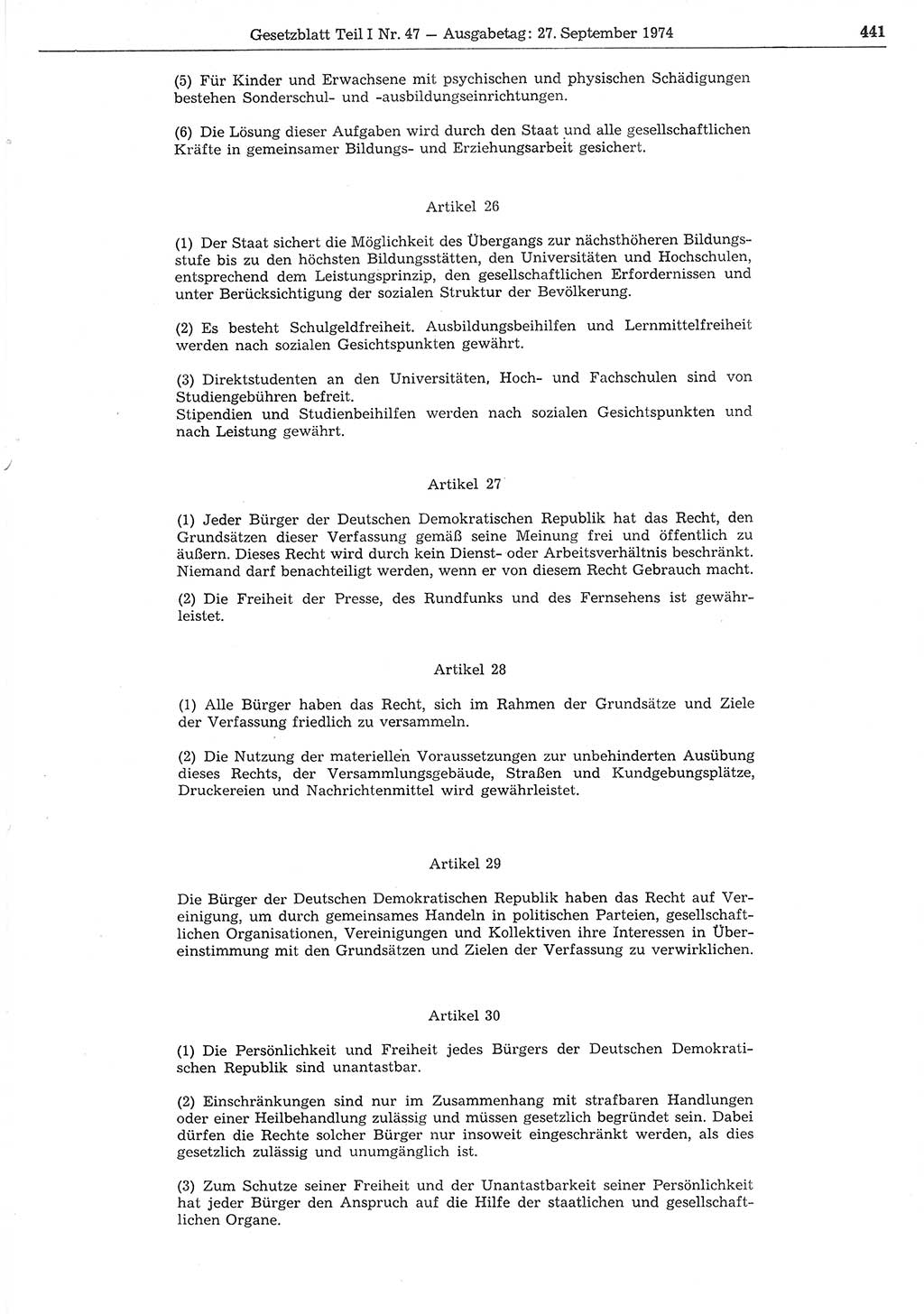 Gesetzblatt (GBl.) der Deutschen Demokratischen Republik (DDR) Teil Ⅰ 1974, Seite 441 (GBl. DDR Ⅰ 1974, S. 441)
