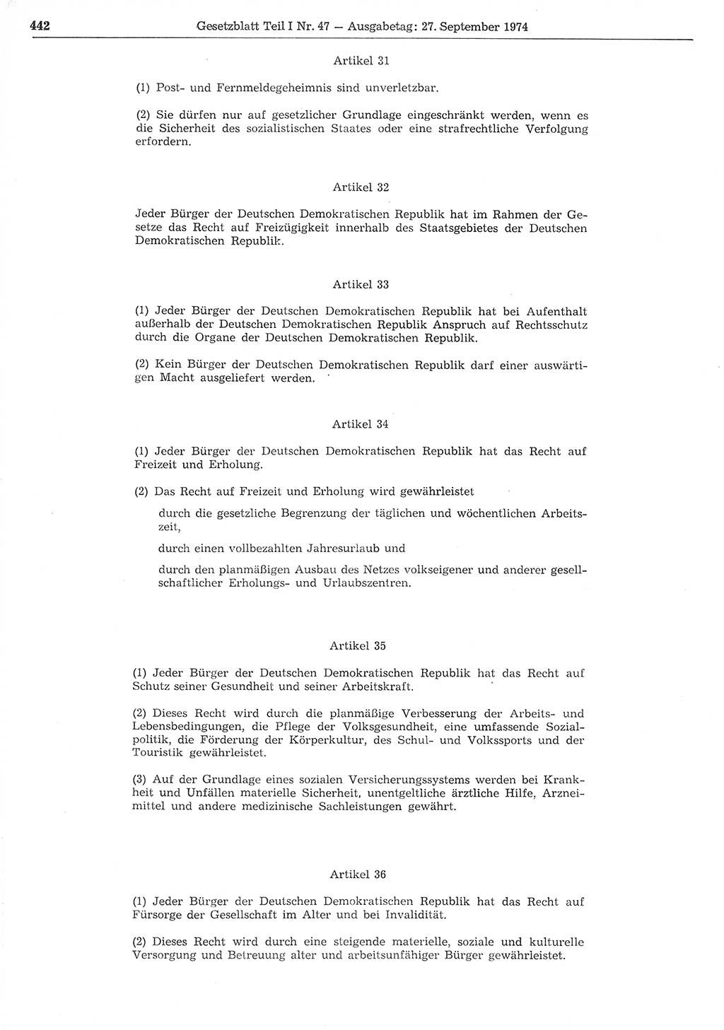 Gesetzblatt (GBl.) der Deutschen Demokratischen Republik (DDR) Teil Ⅰ 1974, Seite 442 (GBl. DDR Ⅰ 1974, S. 442)