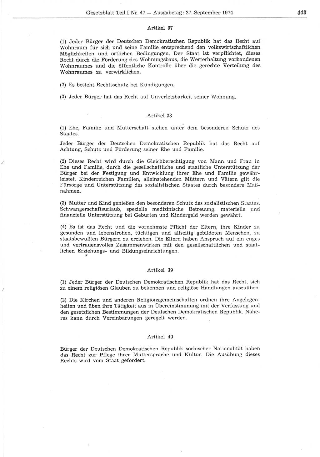 Gesetzblatt (GBl.) der Deutschen Demokratischen Republik (DDR) Teil Ⅰ 1974, Seite 443 (GBl. DDR Ⅰ 1974, S. 443)