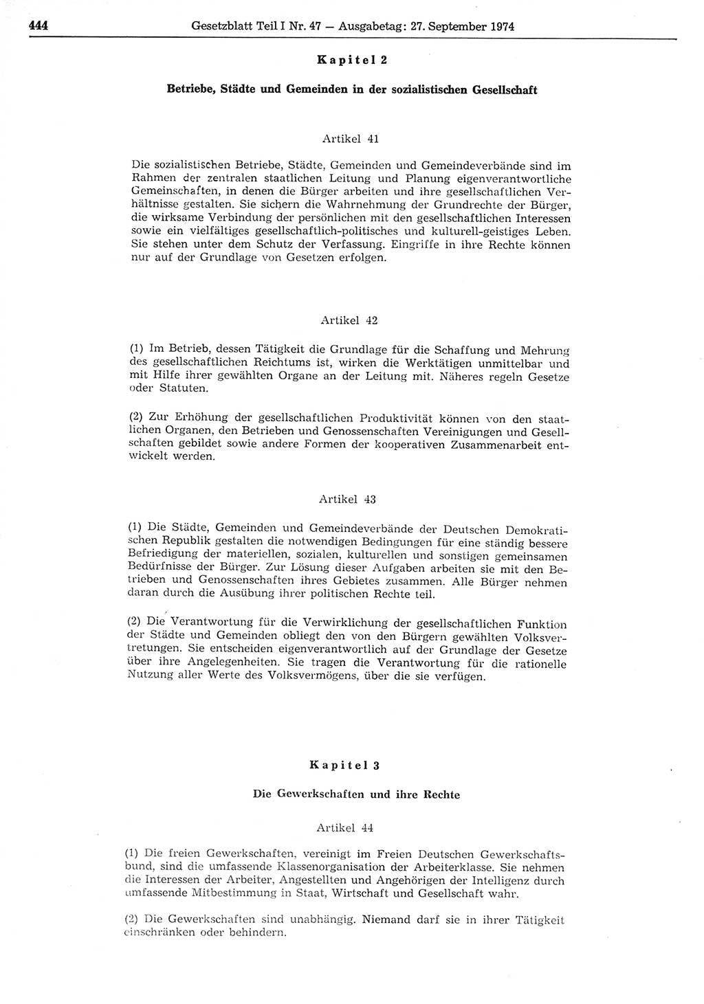 Gesetzblatt (GBl.) der Deutschen Demokratischen Republik (DDR) Teil Ⅰ 1974, Seite 444 (GBl. DDR Ⅰ 1974, S. 444)