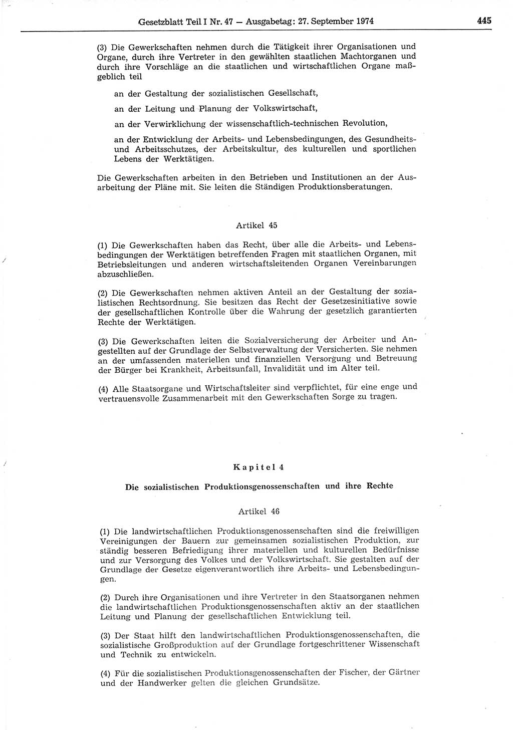 Gesetzblatt (GBl.) der Deutschen Demokratischen Republik (DDR) Teil Ⅰ 1974, Seite 445 (GBl. DDR Ⅰ 1974, S. 445)