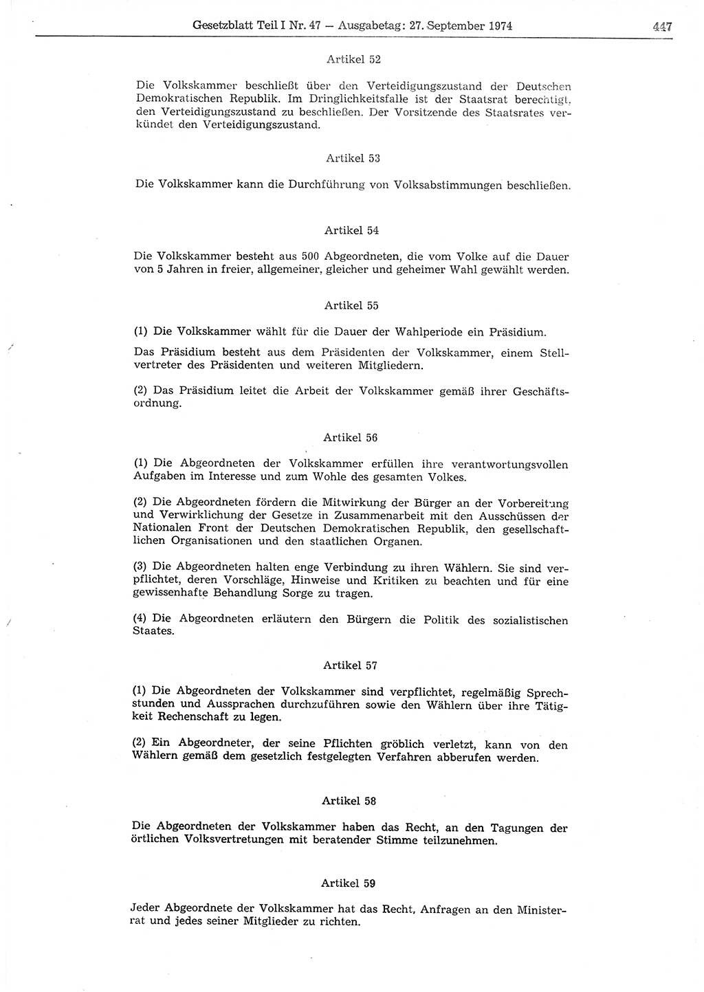 Gesetzblatt (GBl.) der Deutschen Demokratischen Republik (DDR) Teil Ⅰ 1974, Seite 447 (GBl. DDR Ⅰ 1974, S. 447)