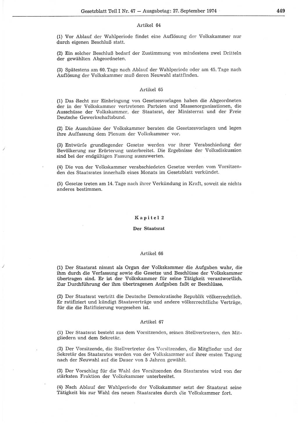 Gesetzblatt (GBl.) der Deutschen Demokratischen Republik (DDR) Teil Ⅰ 1974, Seite 449 (GBl. DDR Ⅰ 1974, S. 449)
