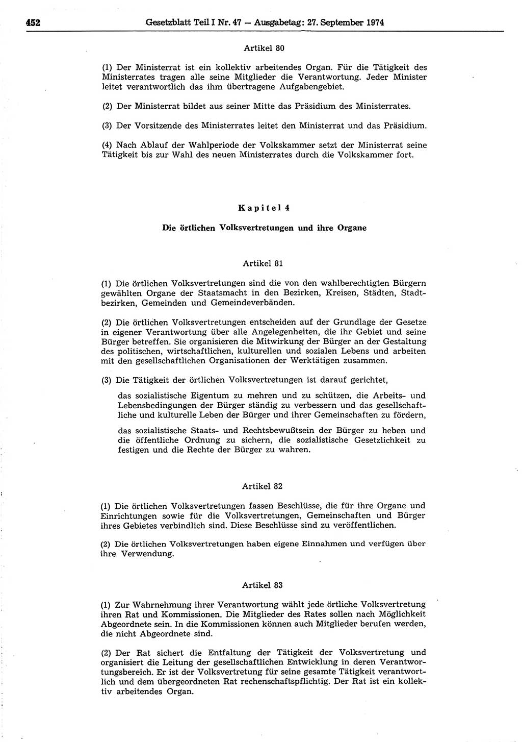 Gesetzblatt (GBl.) der Deutschen Demokratischen Republik (DDR) Teil Ⅰ 1974, Seite 452 (GBl. DDR Ⅰ 1974, S. 452)