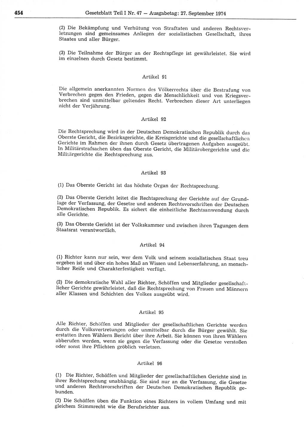 Gesetzblatt (GBl.) der Deutschen Demokratischen Republik (DDR) Teil Ⅰ 1974, Seite 454 (GBl. DDR Ⅰ 1974, S. 454)
