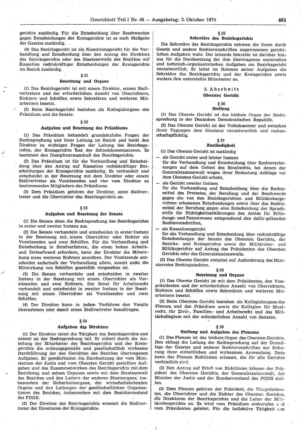 Gesetzblatt (GBl.) der Deutschen Demokratischen Republik (DDR) Teil Ⅰ 1974, Seite 461 (GBl. DDR Ⅰ 1974, S. 461)