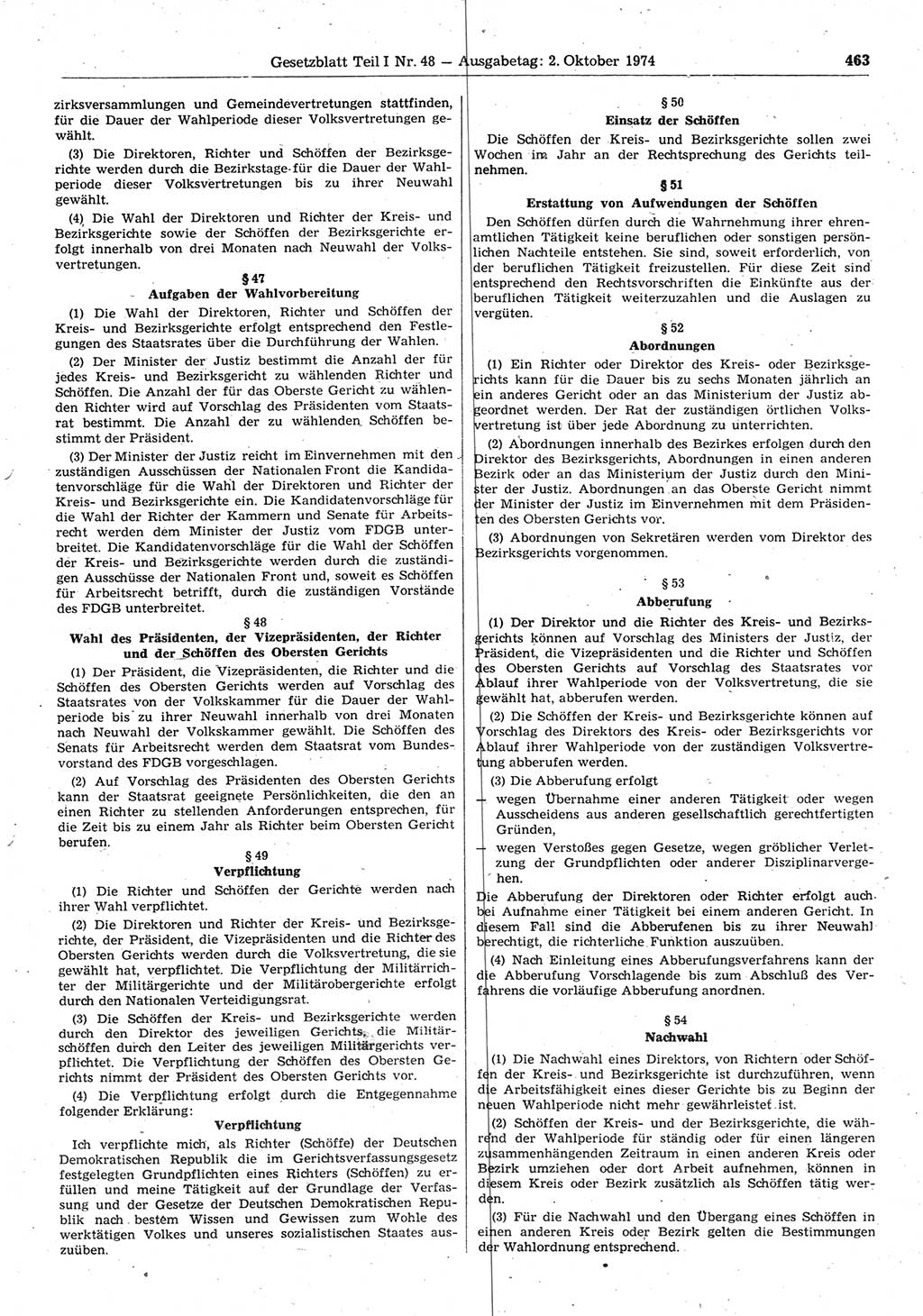 Gesetzblatt (GBl.) der Deutschen Demokratischen Republik (DDR) Teil Ⅰ 1974, Seite 463 (GBl. DDR Ⅰ 1974, S. 463)