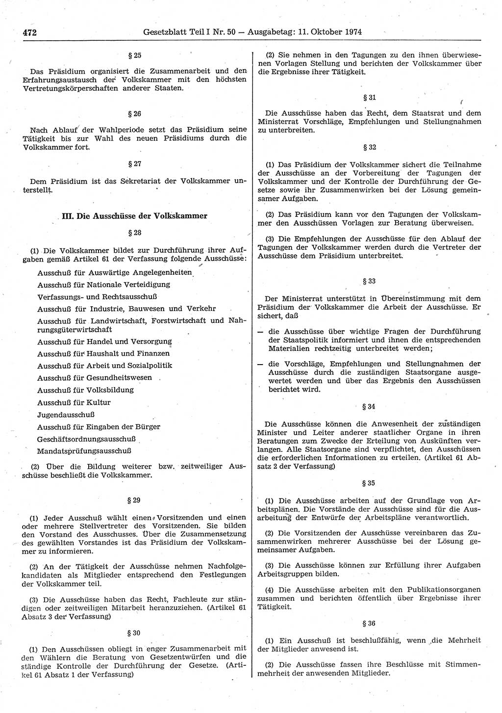 Gesetzblatt (GBl.) der Deutschen Demokratischen Republik (DDR) Teil Ⅰ 1974, Seite 472 (GBl. DDR Ⅰ 1974, S. 472)
