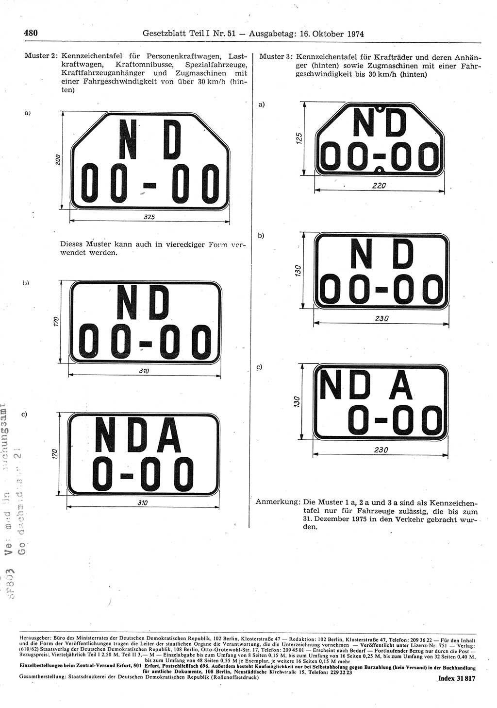 Gesetzblatt (GBl.) der Deutschen Demokratischen Republik (DDR) Teil Ⅰ 1974, Seite 480 (GBl. DDR Ⅰ 1974, S. 480)
