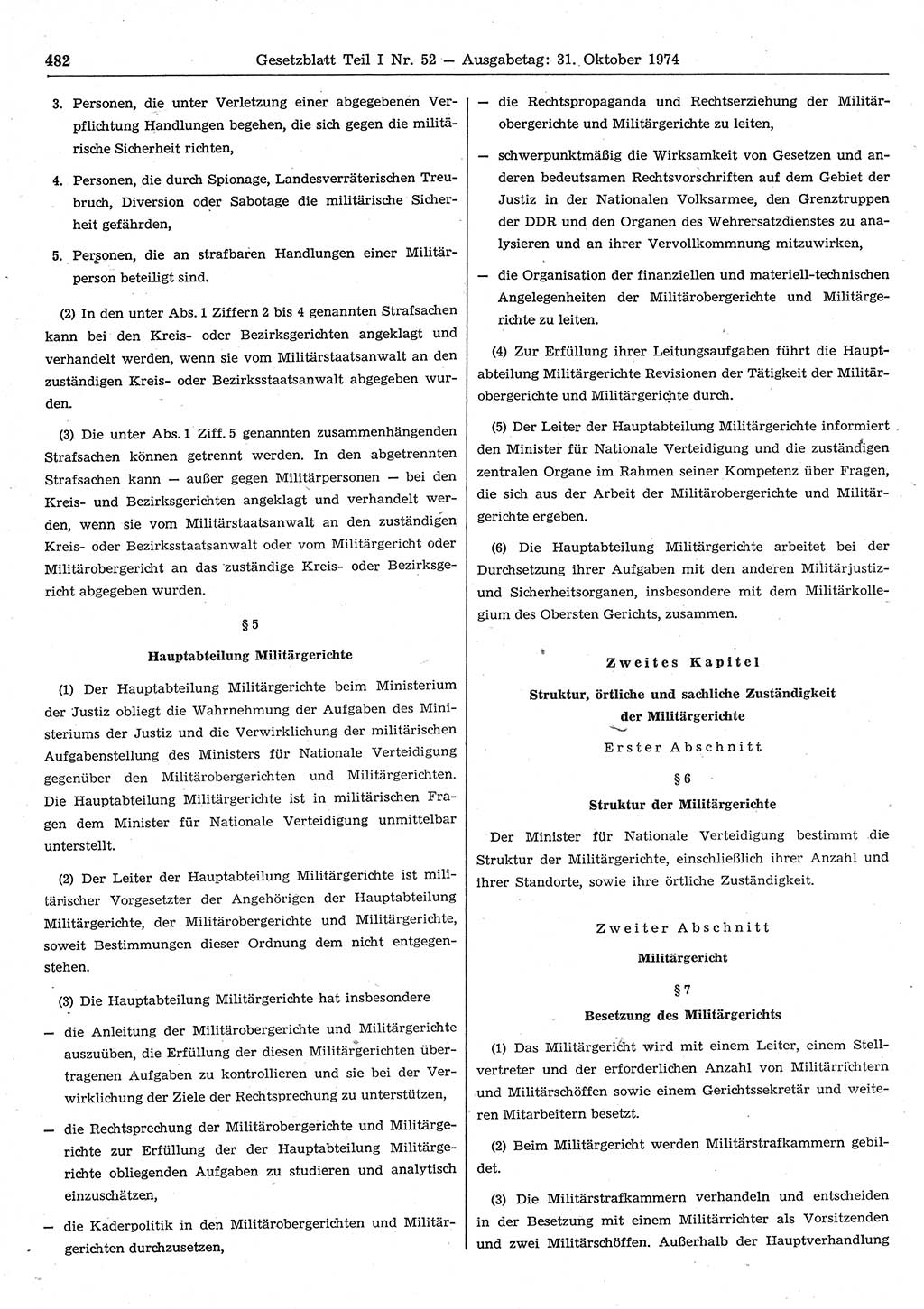 Gesetzblatt (GBl.) der Deutschen Demokratischen Republik (DDR) Teil Ⅰ 1974, Seite 482 (GBl. DDR Ⅰ 1974, S. 482)