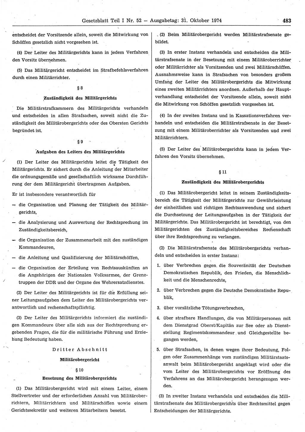 Gesetzblatt (GBl.) der Deutschen Demokratischen Republik (DDR) Teil Ⅰ 1974, Seite 483 (GBl. DDR Ⅰ 1974, S. 483)