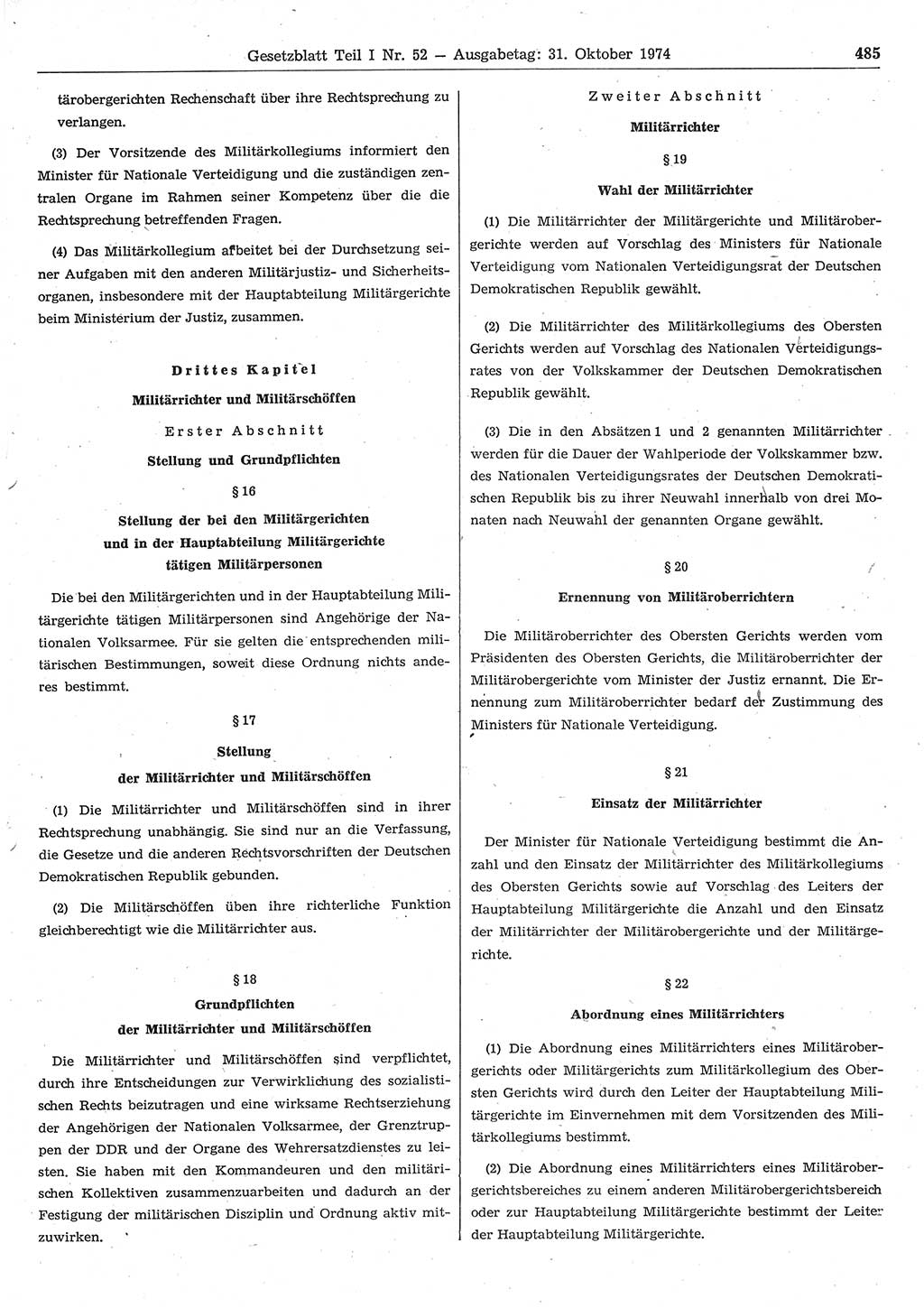 Gesetzblatt (GBl.) der Deutschen Demokratischen Republik (DDR) Teil Ⅰ 1974, Seite 485 (GBl. DDR Ⅰ 1974, S. 485)