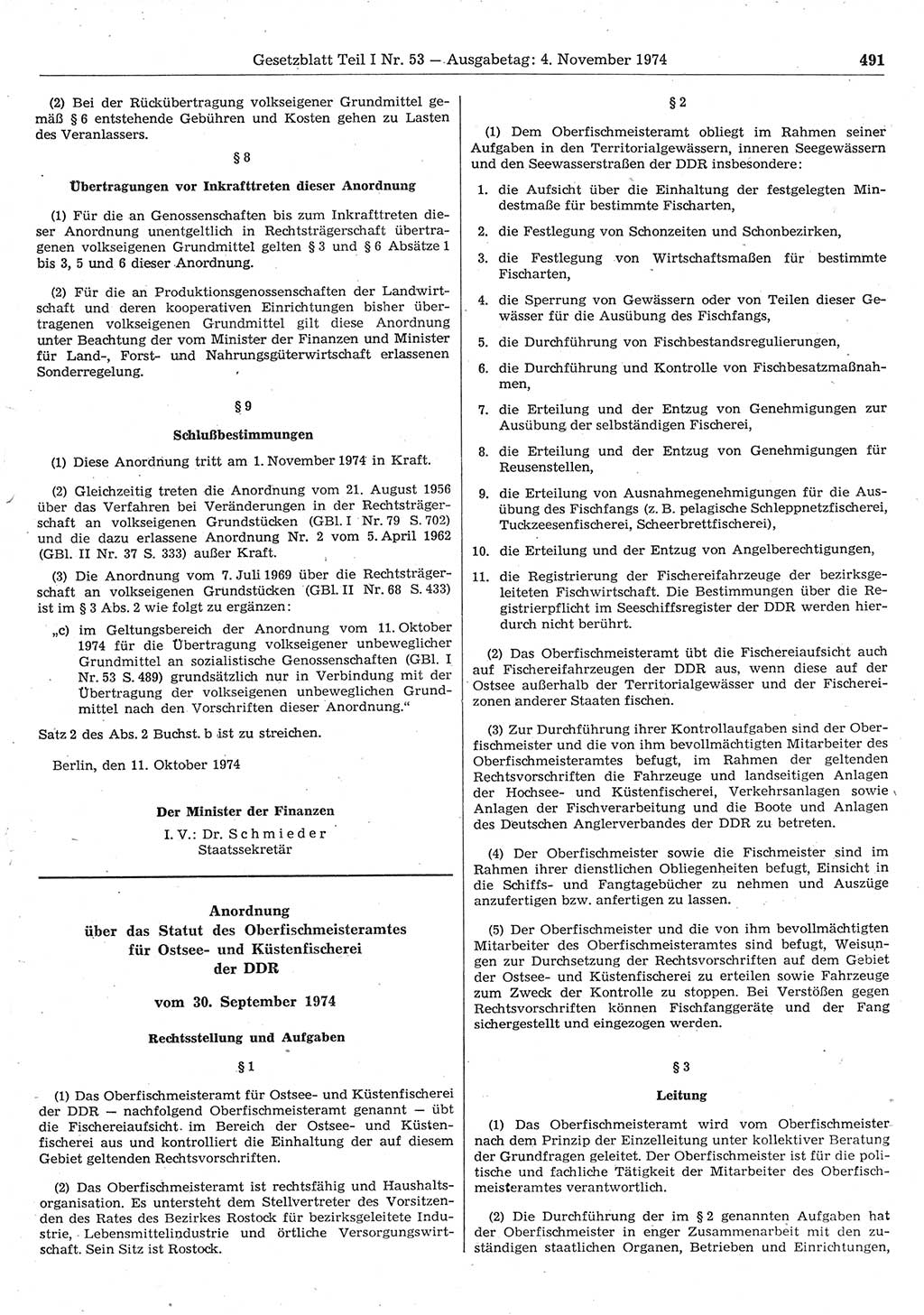 Gesetzblatt (GBl.) der Deutschen Demokratischen Republik (DDR) Teil Ⅰ 1974, Seite 491 (GBl. DDR Ⅰ 1974, S. 491)