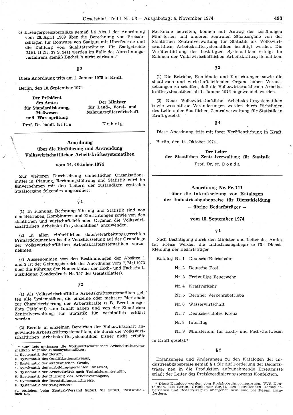 Gesetzblatt (GBl.) der Deutschen Demokratischen Republik (DDR) Teil Ⅰ 1974, Seite 493 (GBl. DDR Ⅰ 1974, S. 493)