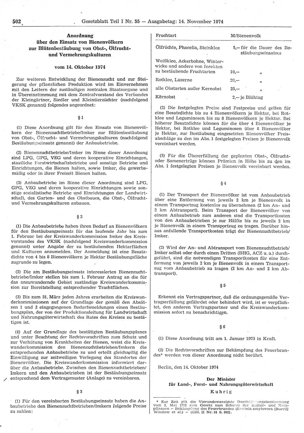 Gesetzblatt (GBl.) der Deutschen Demokratischen Republik (DDR) Teil Ⅰ 1974, Seite 502 (GBl. DDR Ⅰ 1974, S. 502)