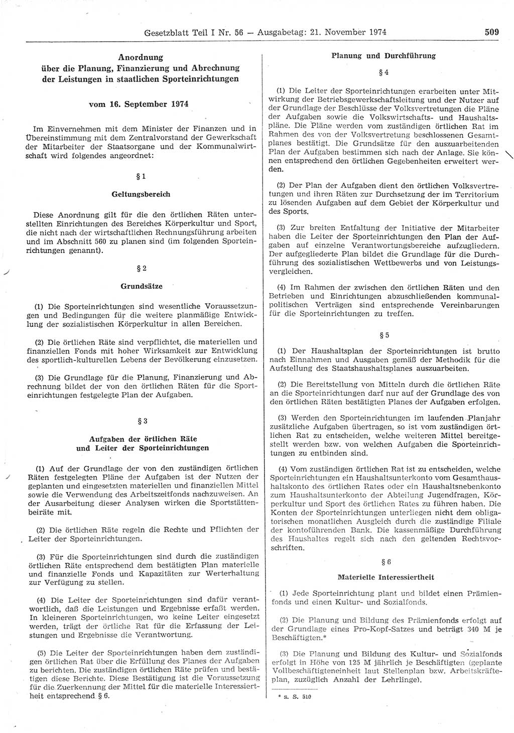 Gesetzblatt (GBl.) der Deutschen Demokratischen Republik (DDR) Teil Ⅰ 1974, Seite 509 (GBl. DDR Ⅰ 1974, S. 509)