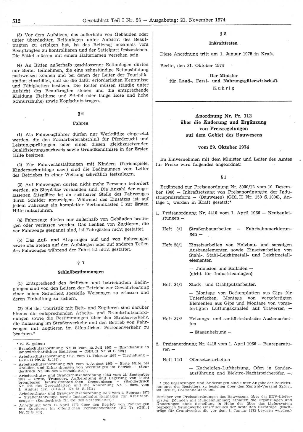 Gesetzblatt (GBl.) der Deutschen Demokratischen Republik (DDR) Teil Ⅰ 1974, Seite 512 (GBl. DDR Ⅰ 1974, S. 512)