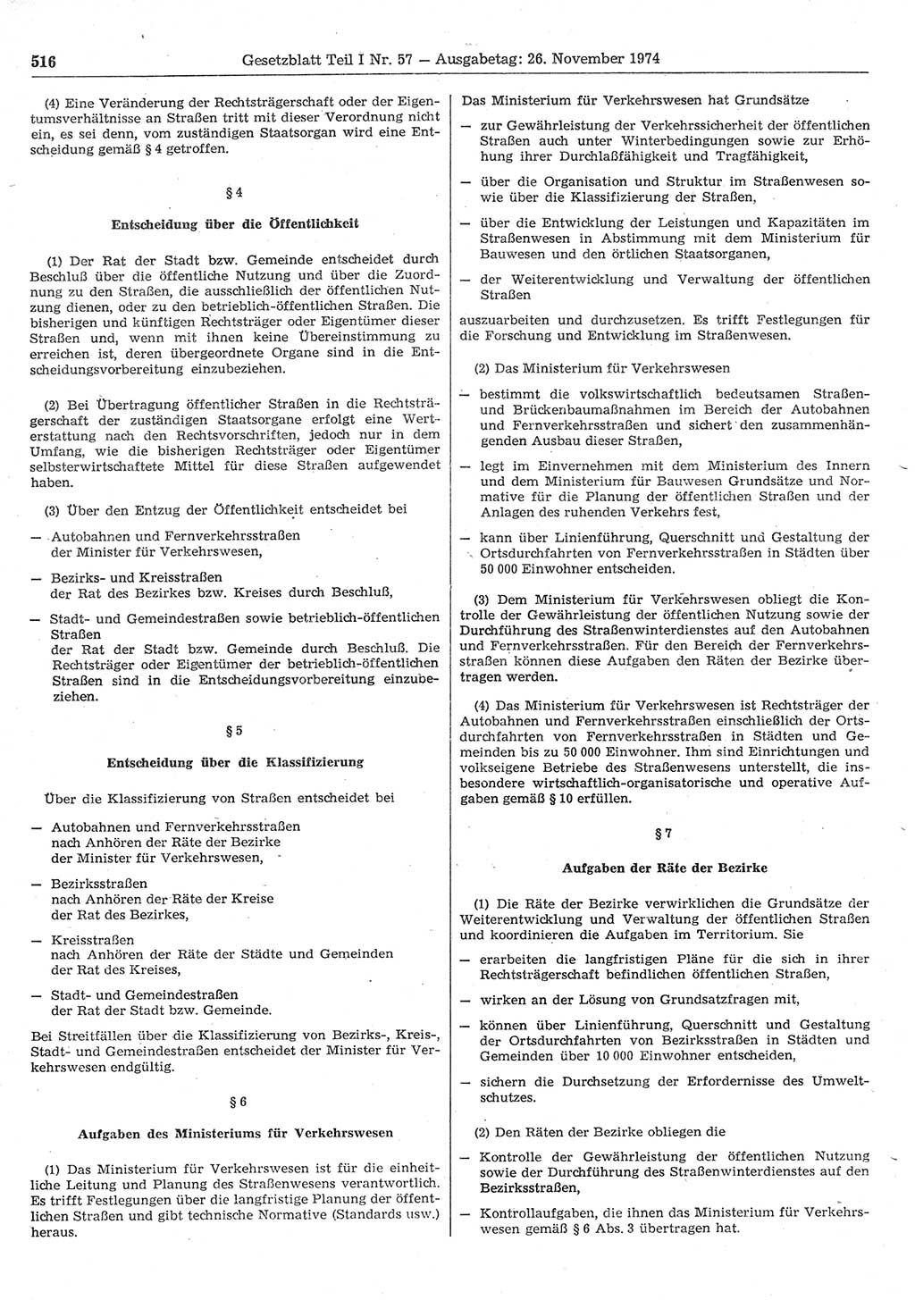 Gesetzblatt (GBl.) der Deutschen Demokratischen Republik (DDR) Teil Ⅰ 1974, Seite 516 (GBl. DDR Ⅰ 1974, S. 516)
