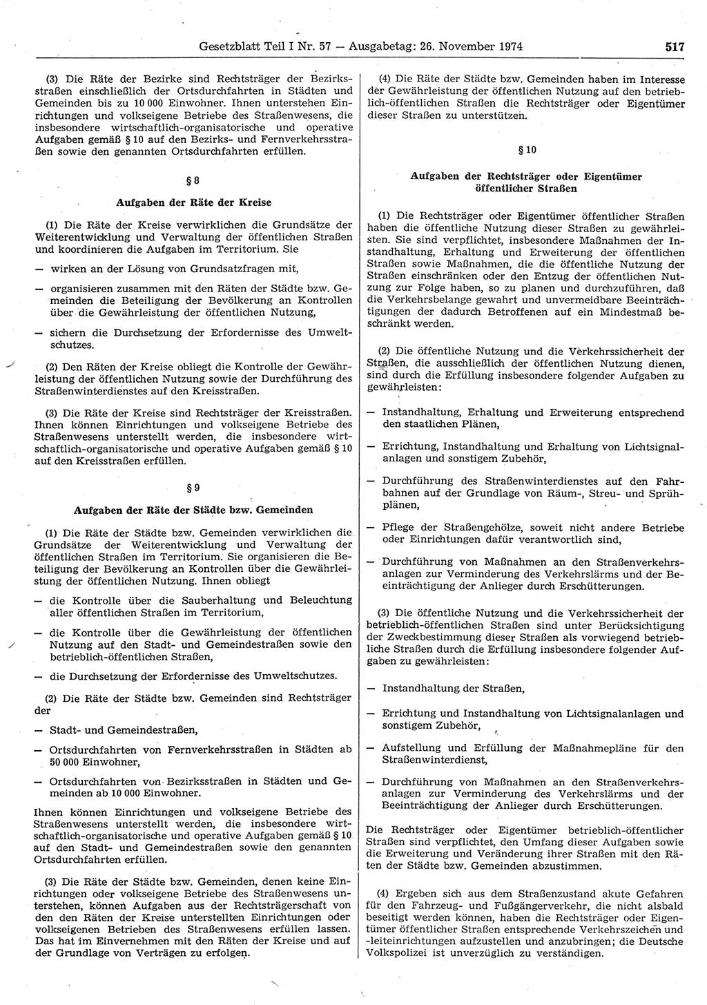 Gesetzblatt (GBl.) der Deutschen Demokratischen Republik (DDR) Teil Ⅰ 1974, Seite 517 (GBl. DDR Ⅰ 1974, S. 517)