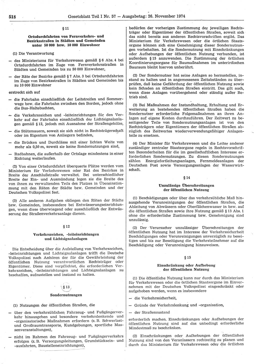 Gesetzblatt (GBl.) der Deutschen Demokratischen Republik (DDR) Teil Ⅰ 1974, Seite 518 (GBl. DDR Ⅰ 1974, S. 518)