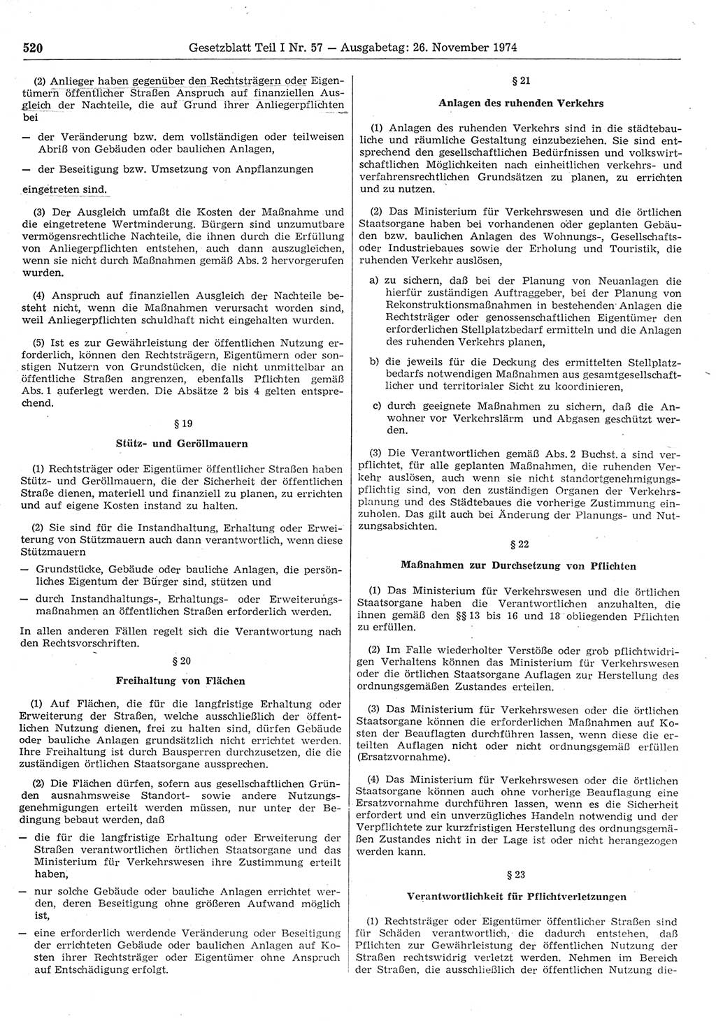 Gesetzblatt (GBl.) der Deutschen Demokratischen Republik (DDR) Teil Ⅰ 1974, Seite 520 (GBl. DDR Ⅰ 1974, S. 520)