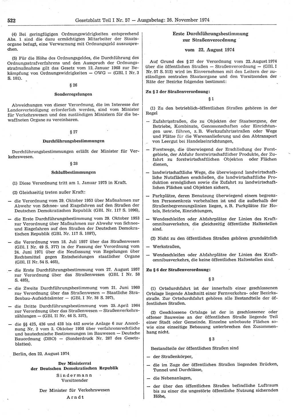 Gesetzblatt (GBl.) der Deutschen Demokratischen Republik (DDR) Teil Ⅰ 1974, Seite 522 (GBl. DDR Ⅰ 1974, S. 522)