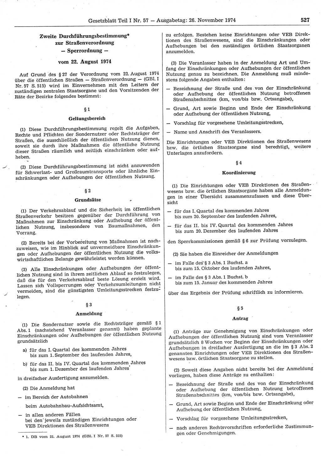 Gesetzblatt (GBl.) der Deutschen Demokratischen Republik (DDR) Teil Ⅰ 1974, Seite 527 (GBl. DDR Ⅰ 1974, S. 527)