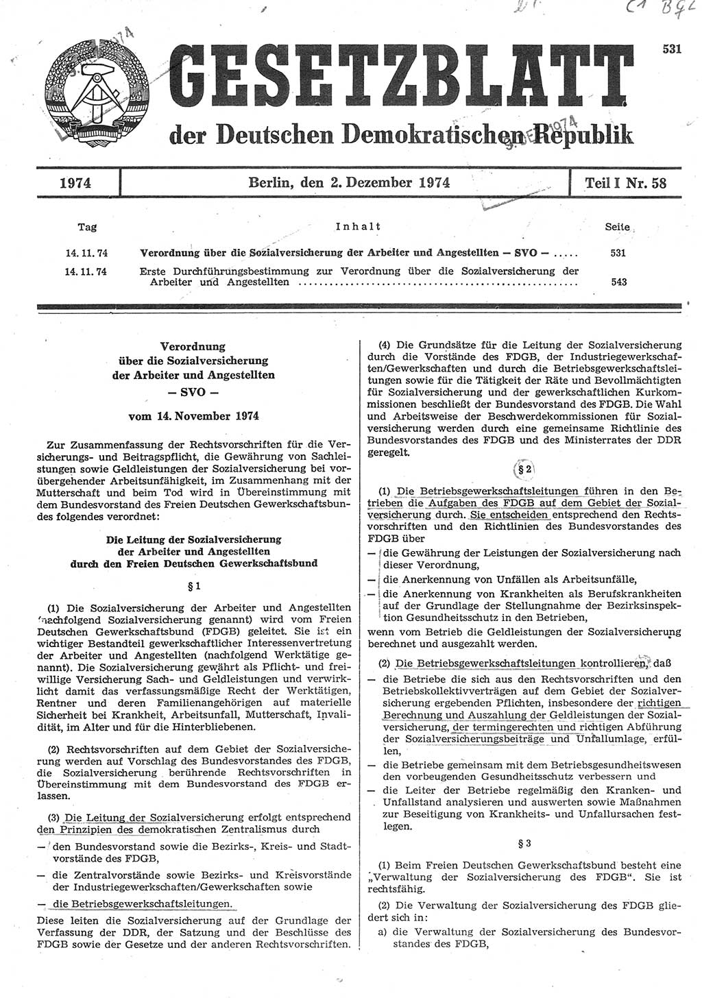 Gesetzblatt (GBl.) der Deutschen Demokratischen Republik (DDR) Teil Ⅰ 1974, Seite 531 (GBl. DDR Ⅰ 1974, S. 531)