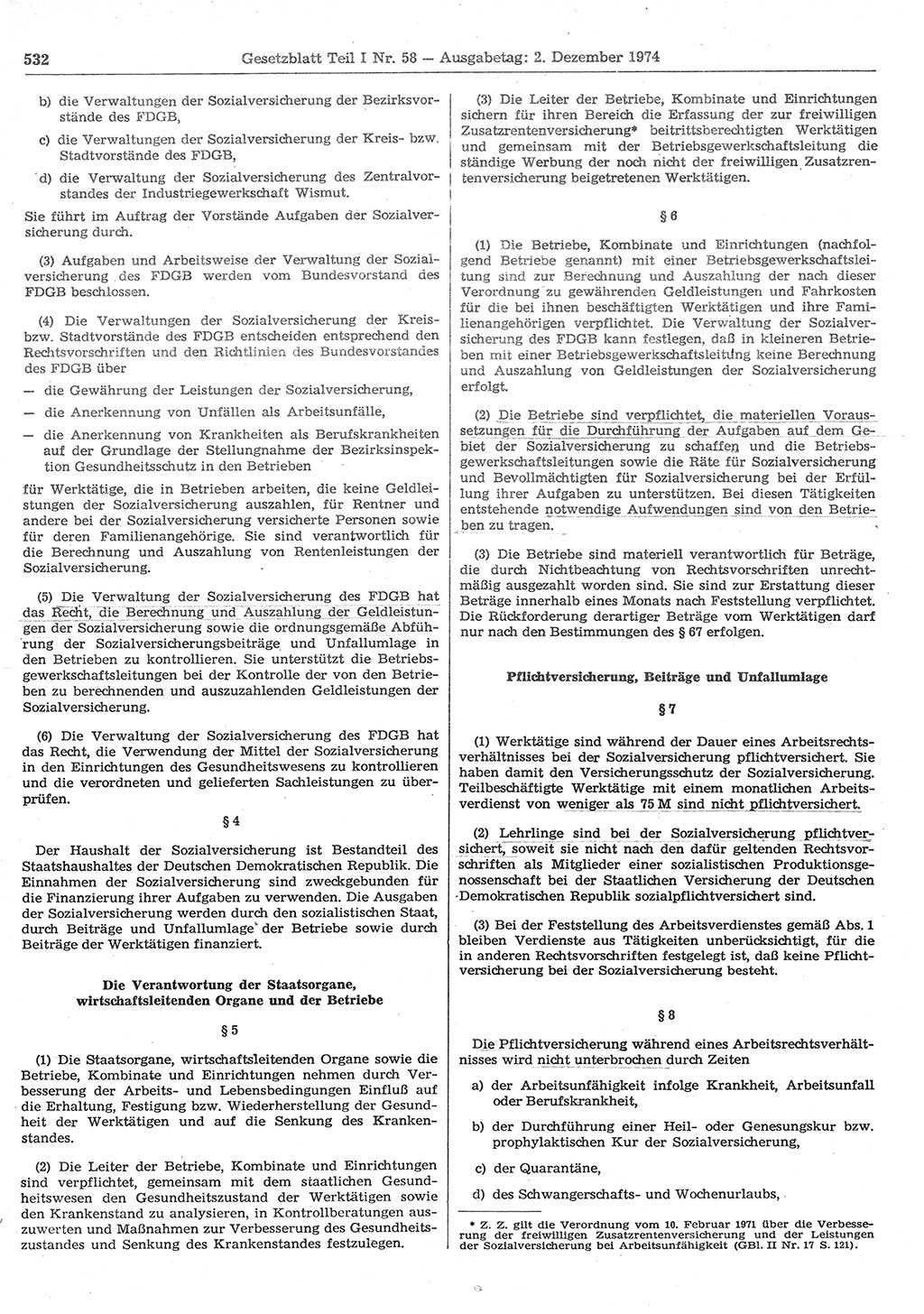 Gesetzblatt (GBl.) der Deutschen Demokratischen Republik (DDR) Teil Ⅰ 1974, Seite 532 (GBl. DDR Ⅰ 1974, S. 532)