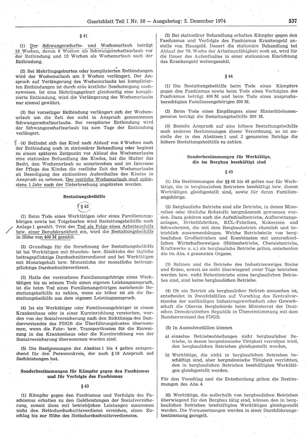 Gesetzblatt (GBl.) der Deutschen Demokratischen Republik (DDR) Teil Ⅰ 1974, Seite 537 (GBl. DDR Ⅰ 1974, S. 537)