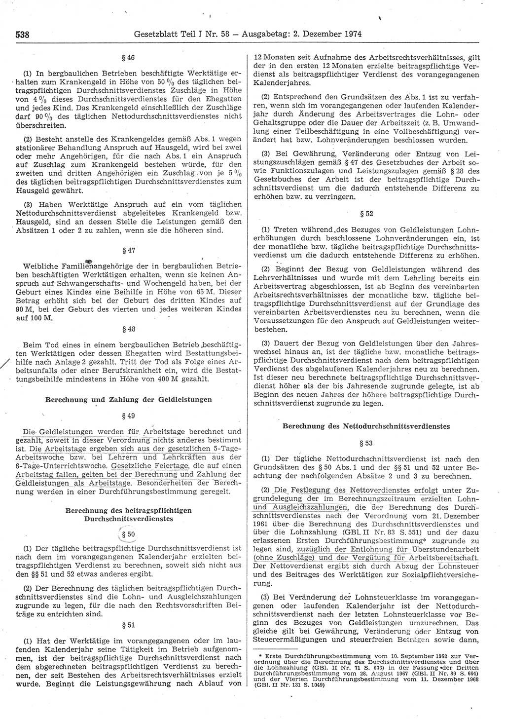 Gesetzblatt (GBl.) der Deutschen Demokratischen Republik (DDR) Teil Ⅰ 1974, Seite 538 (GBl. DDR Ⅰ 1974, S. 538)