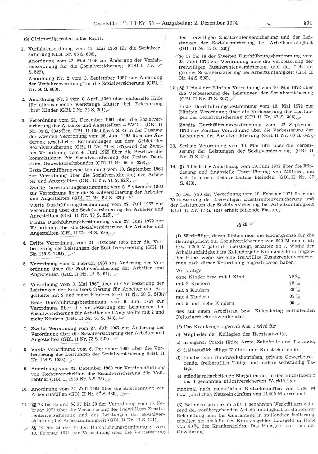 Gesetzblatt (GBl.) der Deutschen Demokratischen Republik (DDR) Teil Ⅰ 1974, Seite 541 (GBl. DDR Ⅰ 1974, S. 541)