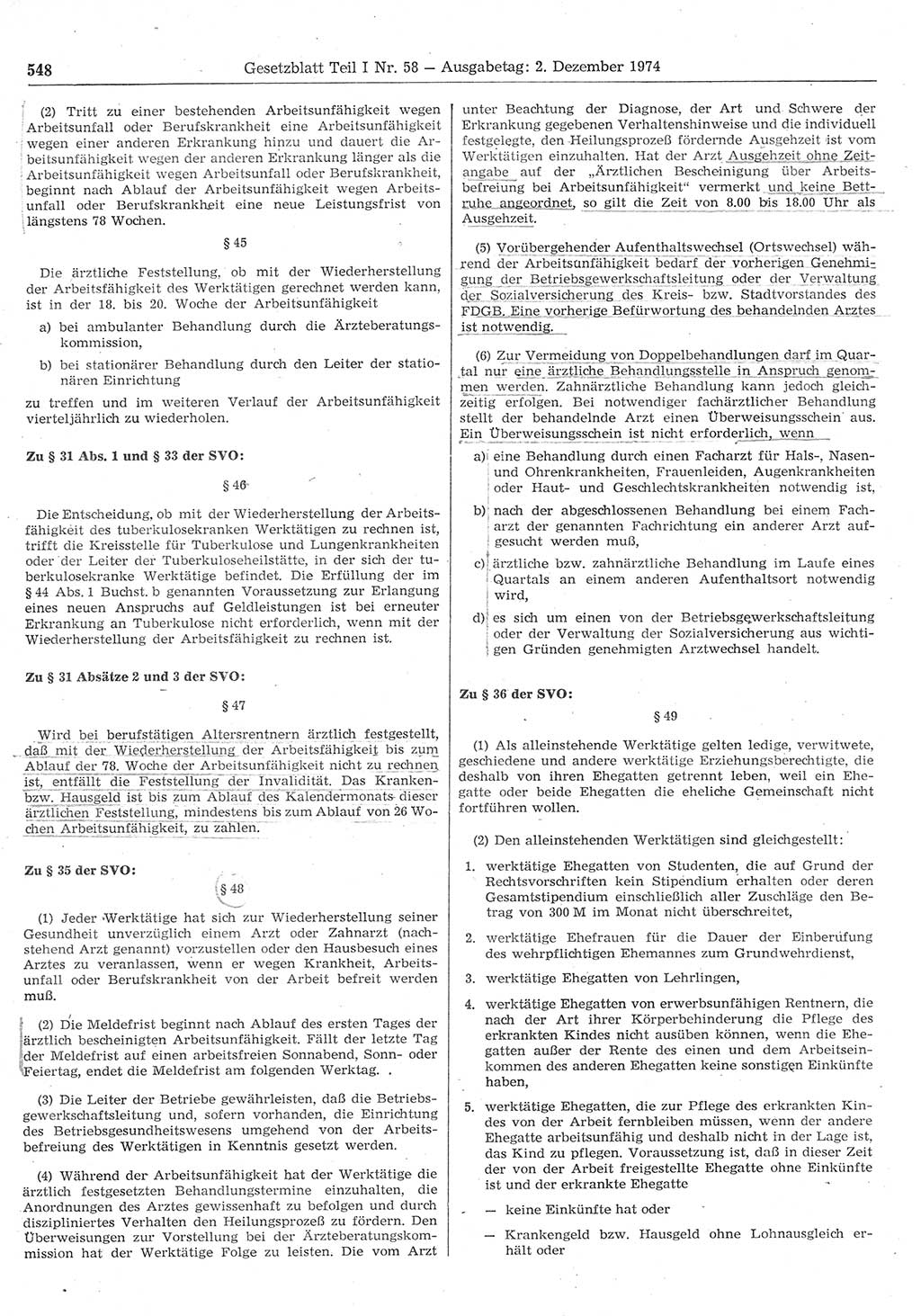 Gesetzblatt (GBl.) der Deutschen Demokratischen Republik (DDR) Teil Ⅰ 1974, Seite 548 (GBl. DDR Ⅰ 1974, S. 548)