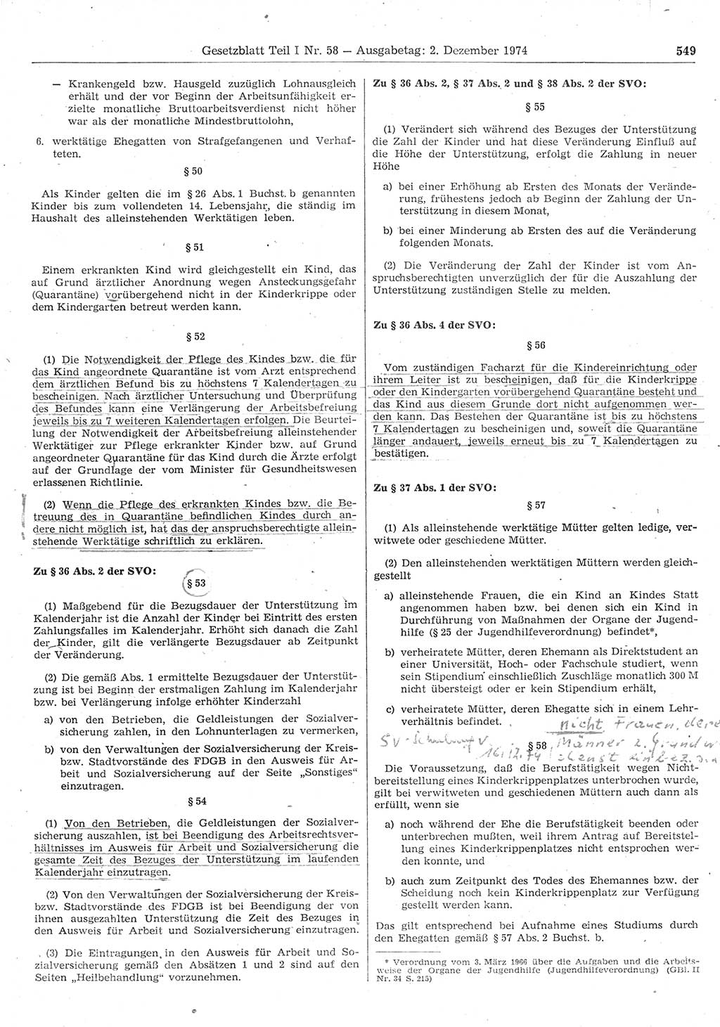 Gesetzblatt (GBl.) der Deutschen Demokratischen Republik (DDR) Teil Ⅰ 1974, Seite 549 (GBl. DDR Ⅰ 1974, S. 549)