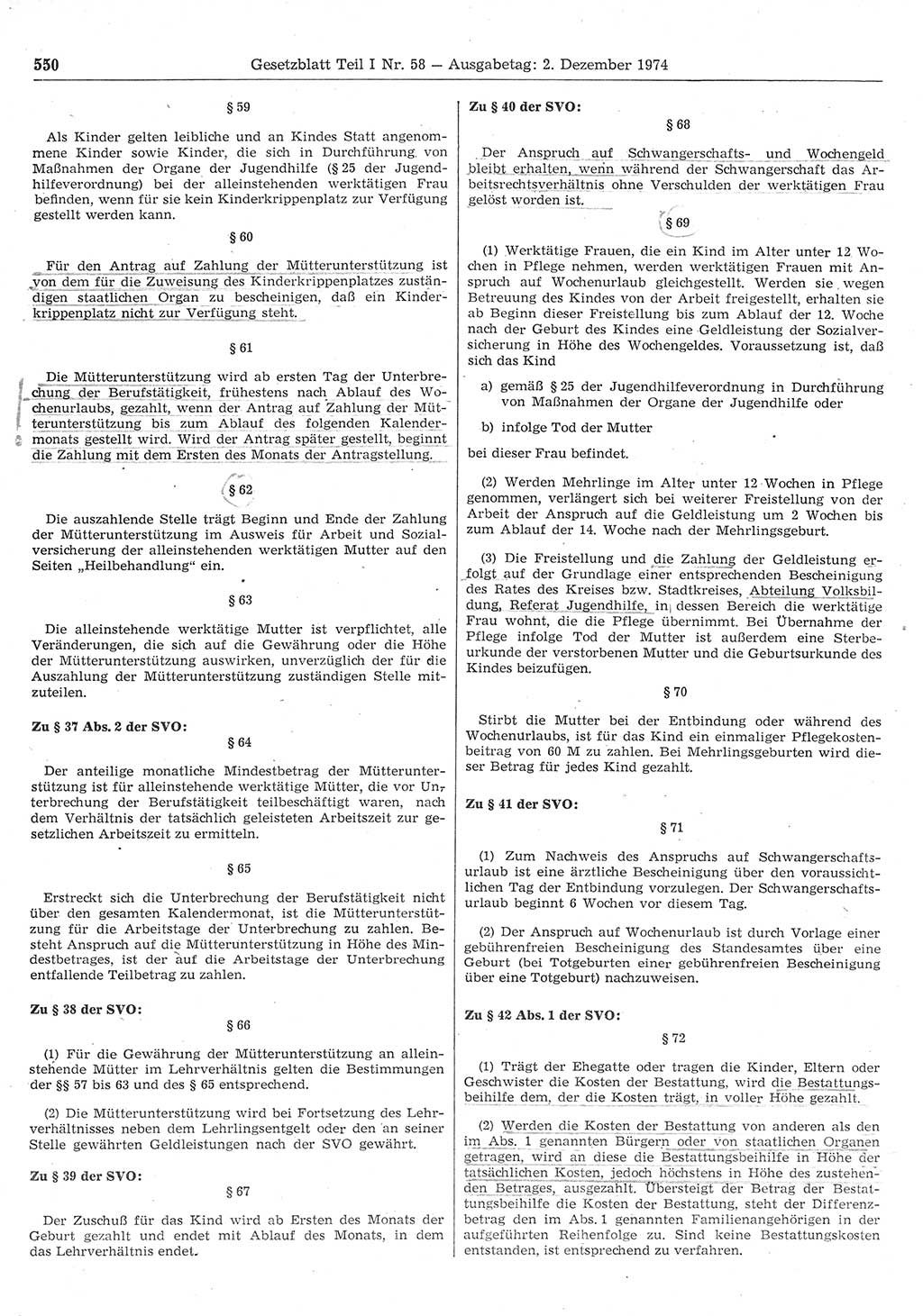 Gesetzblatt (GBl.) der Deutschen Demokratischen Republik (DDR) Teil Ⅰ 1974, Seite 550 (GBl. DDR Ⅰ 1974, S. 550)