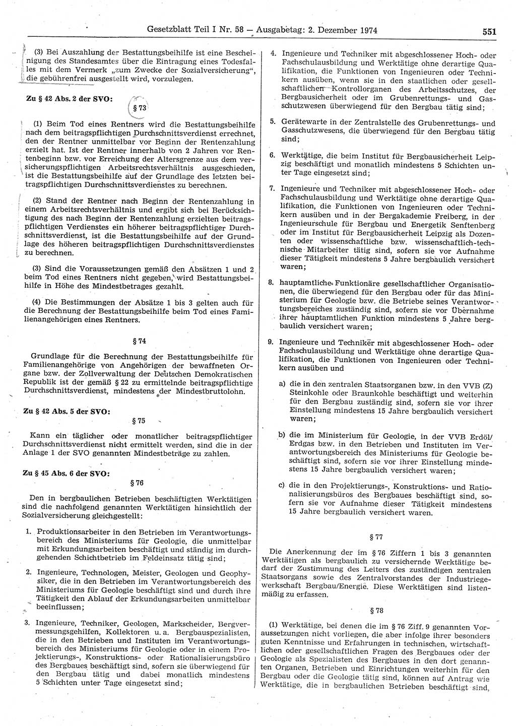 Gesetzblatt (GBl.) der Deutschen Demokratischen Republik (DDR) Teil Ⅰ 1974, Seite 551 (GBl. DDR Ⅰ 1974, S. 551)