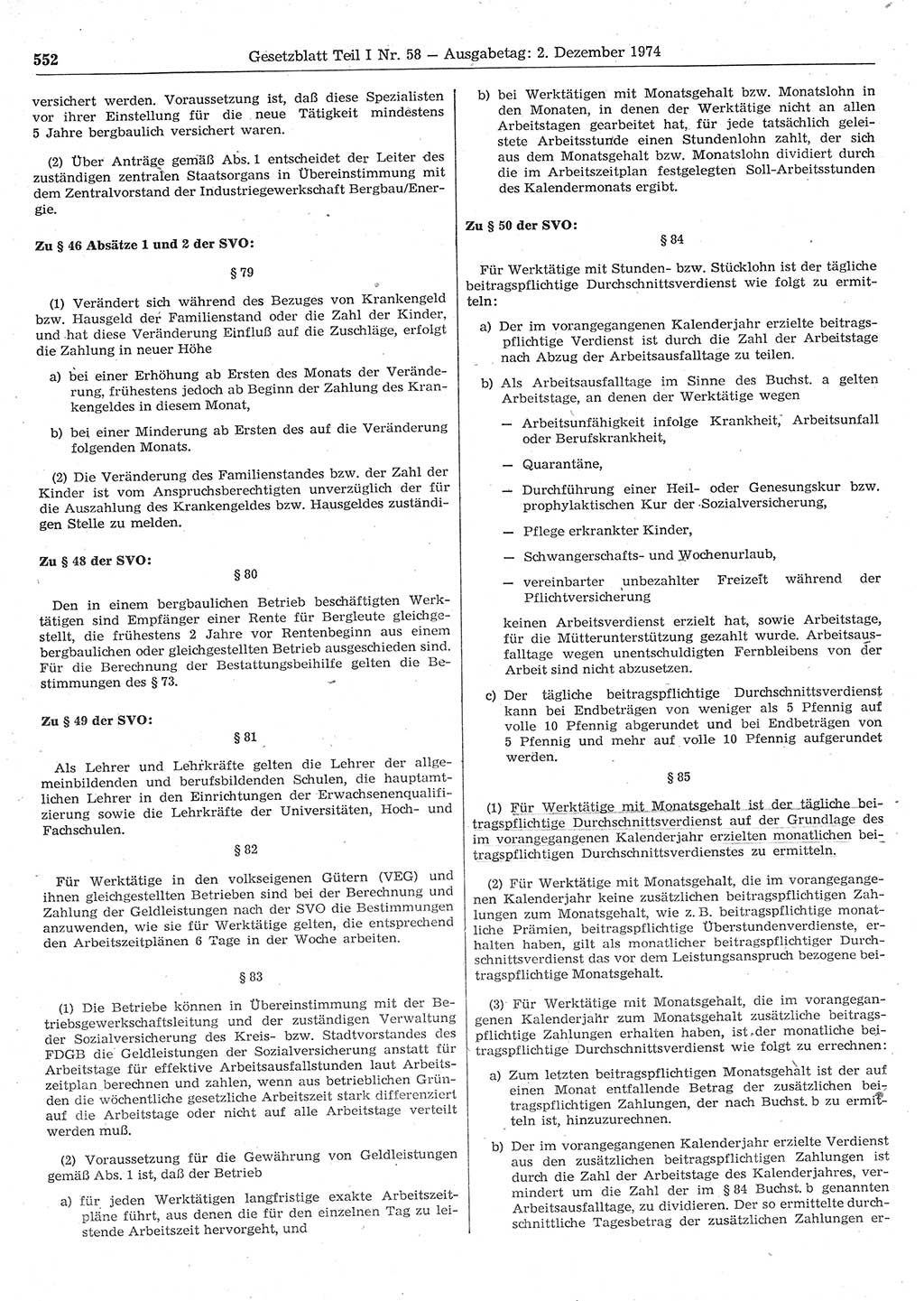 Gesetzblatt (GBl.) der Deutschen Demokratischen Republik (DDR) Teil Ⅰ 1974, Seite 552 (GBl. DDR Ⅰ 1974, S. 552)